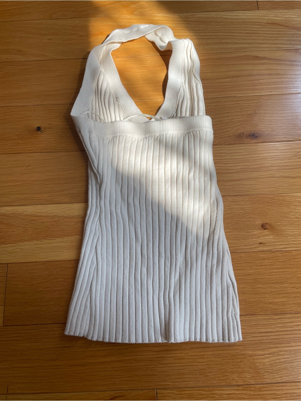 LOFT Cream Ribbed V-Neck Halter Tank - Picture 2 of 4